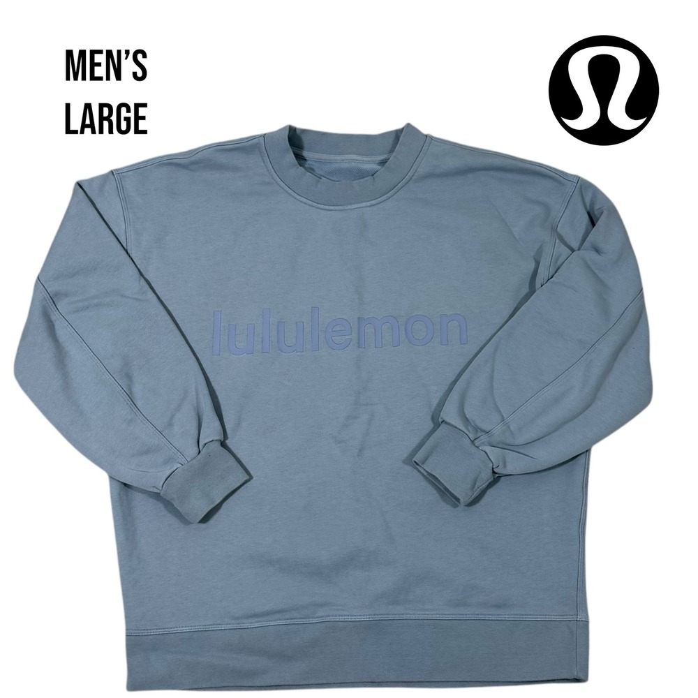 Lululemon City Sweat Crew Sweatshirt Men's L Women's Oversized Fit Blue Logo Gym
